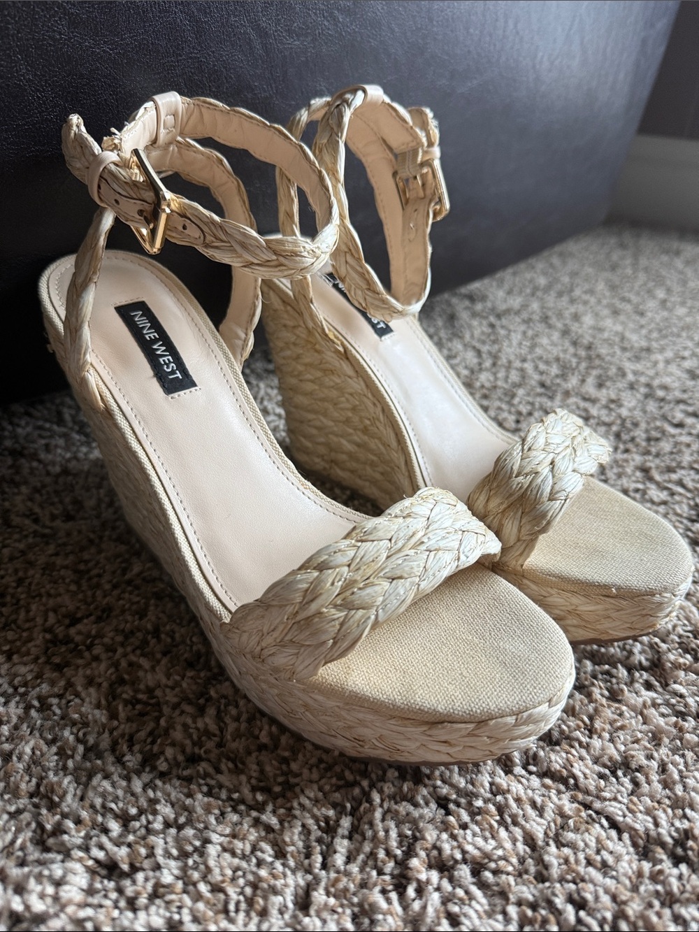 Nine West Braided Cream Espadrille Wedge Sandals